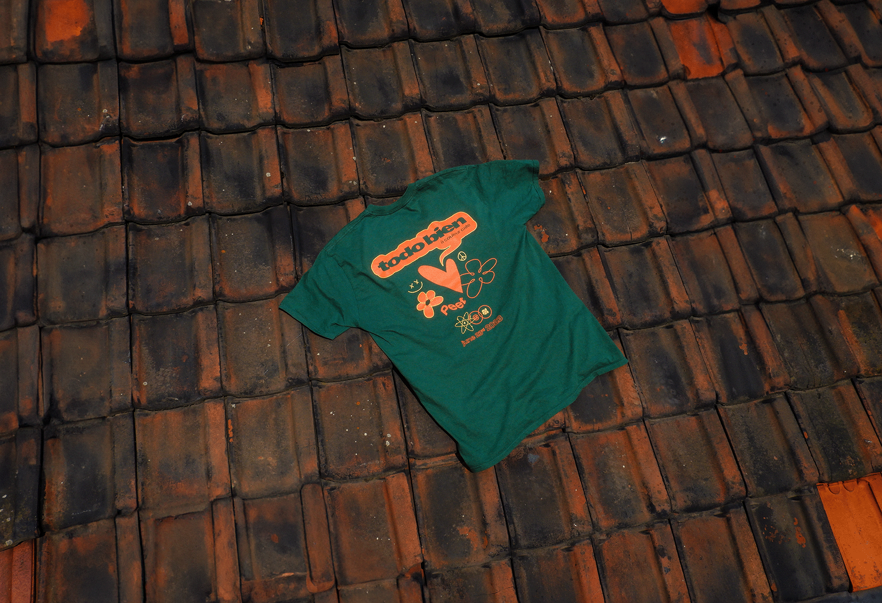 T-shirt on an orange tile roof